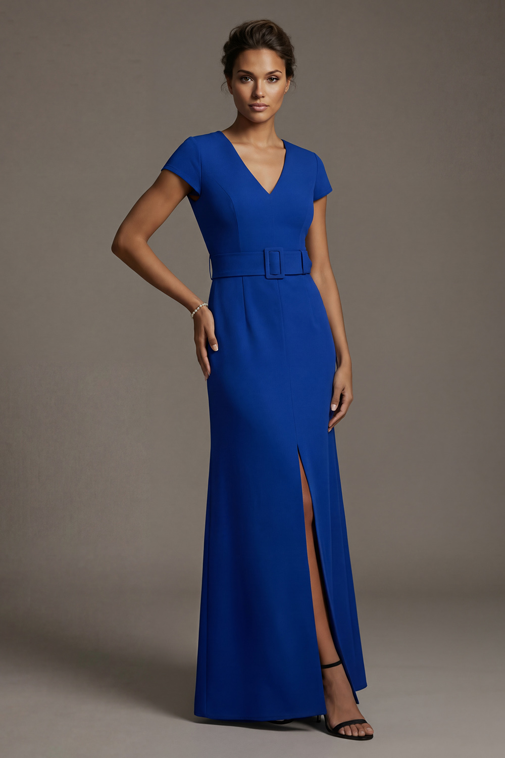 Royal Blue Sheath V Neck Long Mother of the Bride Dress with Slit