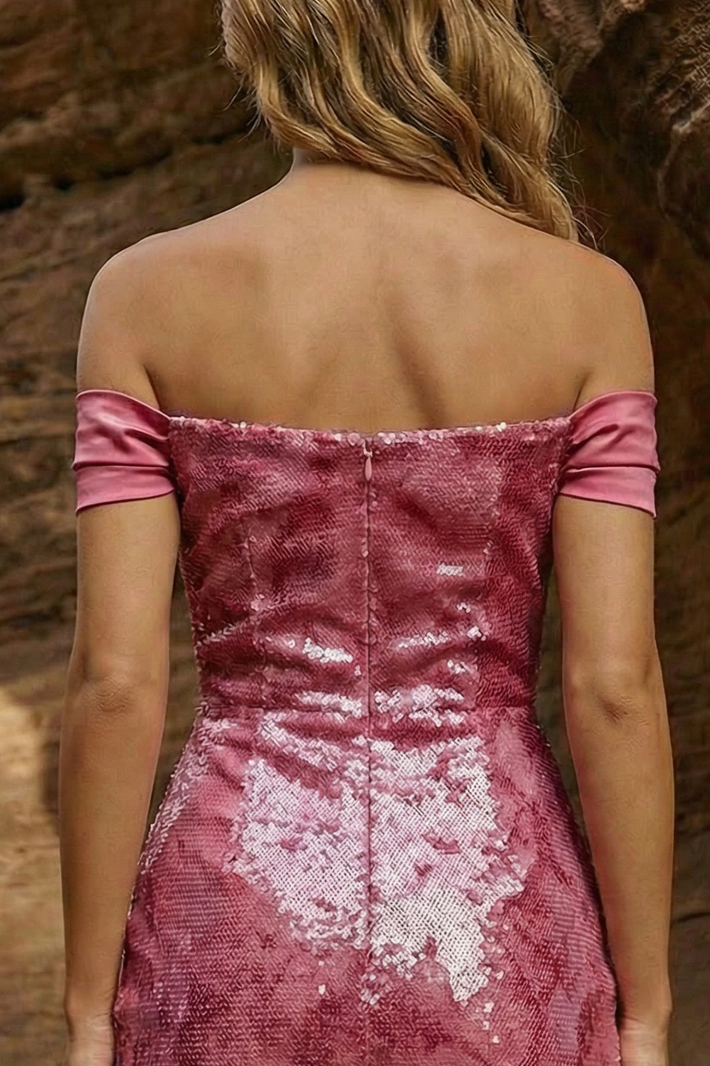 Sparkly Bodycon Off The Shoulder Pink Sequin Short Prom Dress