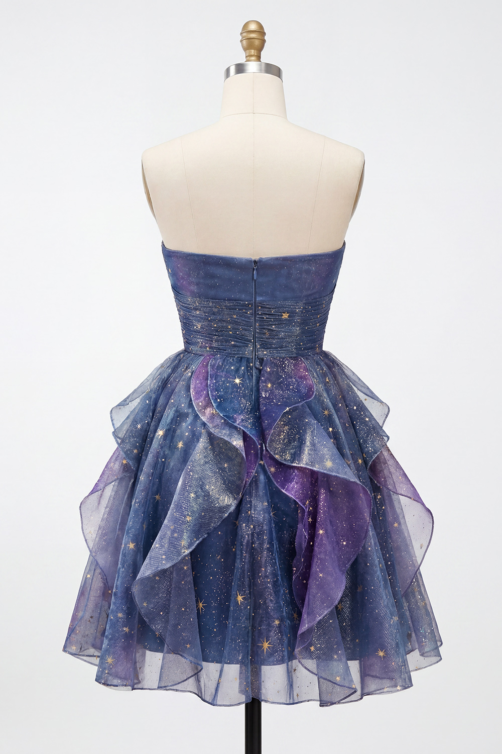 Glitter Dusty Blue Sweetheart A Line Ruffled Short Prom Dress with Bow