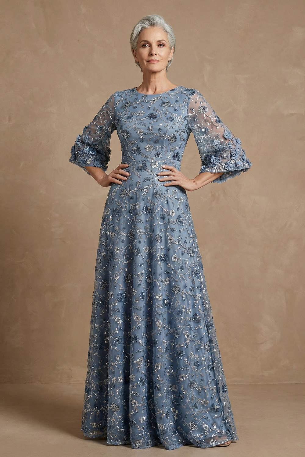 Sparkly Twilight Floral Sheath Long Mother of the Bride Dress with Sequin