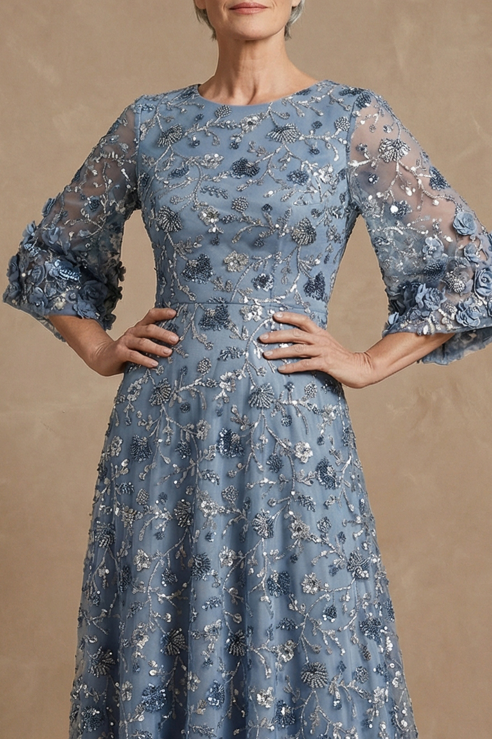 Sparkly Twilight Floral Sheath Long Mother of the Bride Dress with Sequin