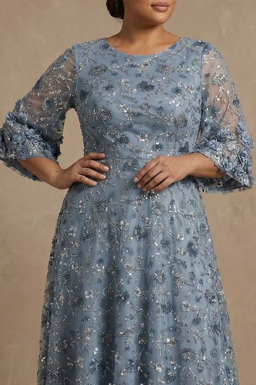 Sparkly Twilight Floral Sheath Long Mother of the Bride Dress with Sequin