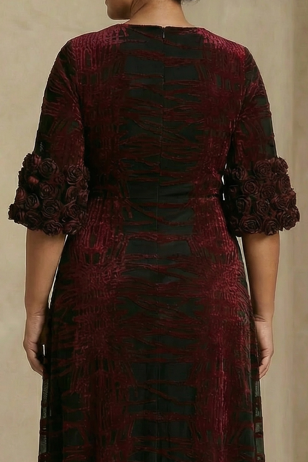Burgundy Velvet Floral Sheath Long Mother of the Bride Dress with Slit