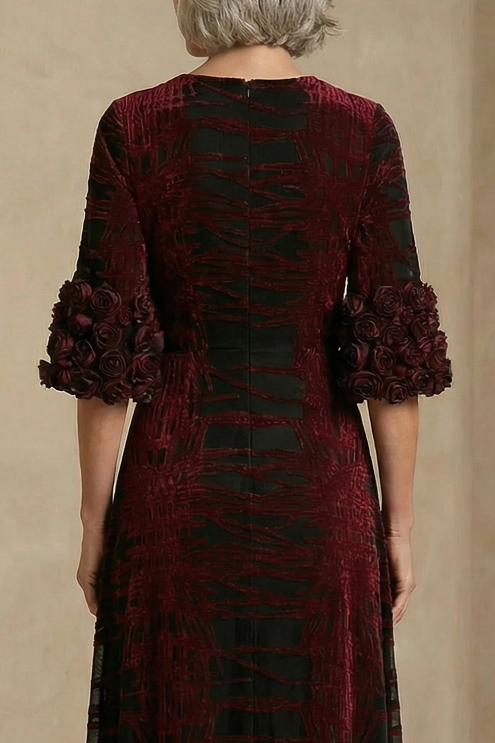 Burgundy Velvet Floral Sheath Long Mother of the Bride Dress with Slit