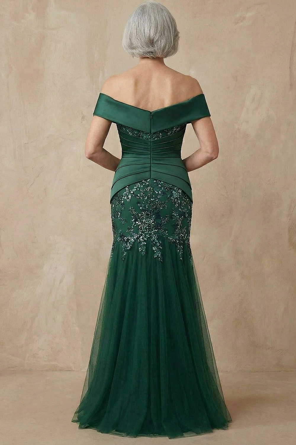 Mermaid Off The Shoulder Sparkly Dark Green Sequin Long Mother of the Bride Dress