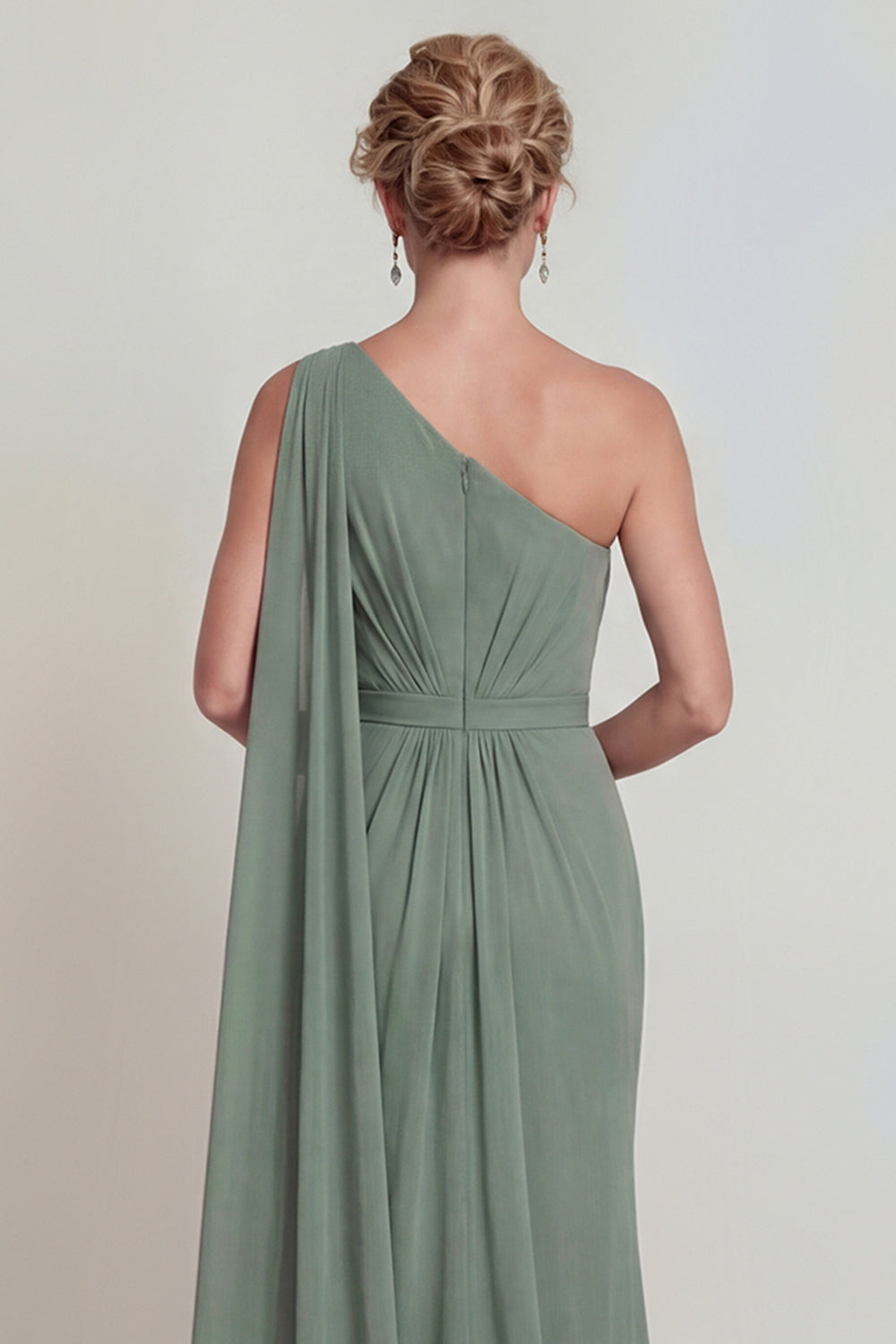 Dusty Sage Long Mermaid One Shoulder Mother of the Bride or Groom Dress
