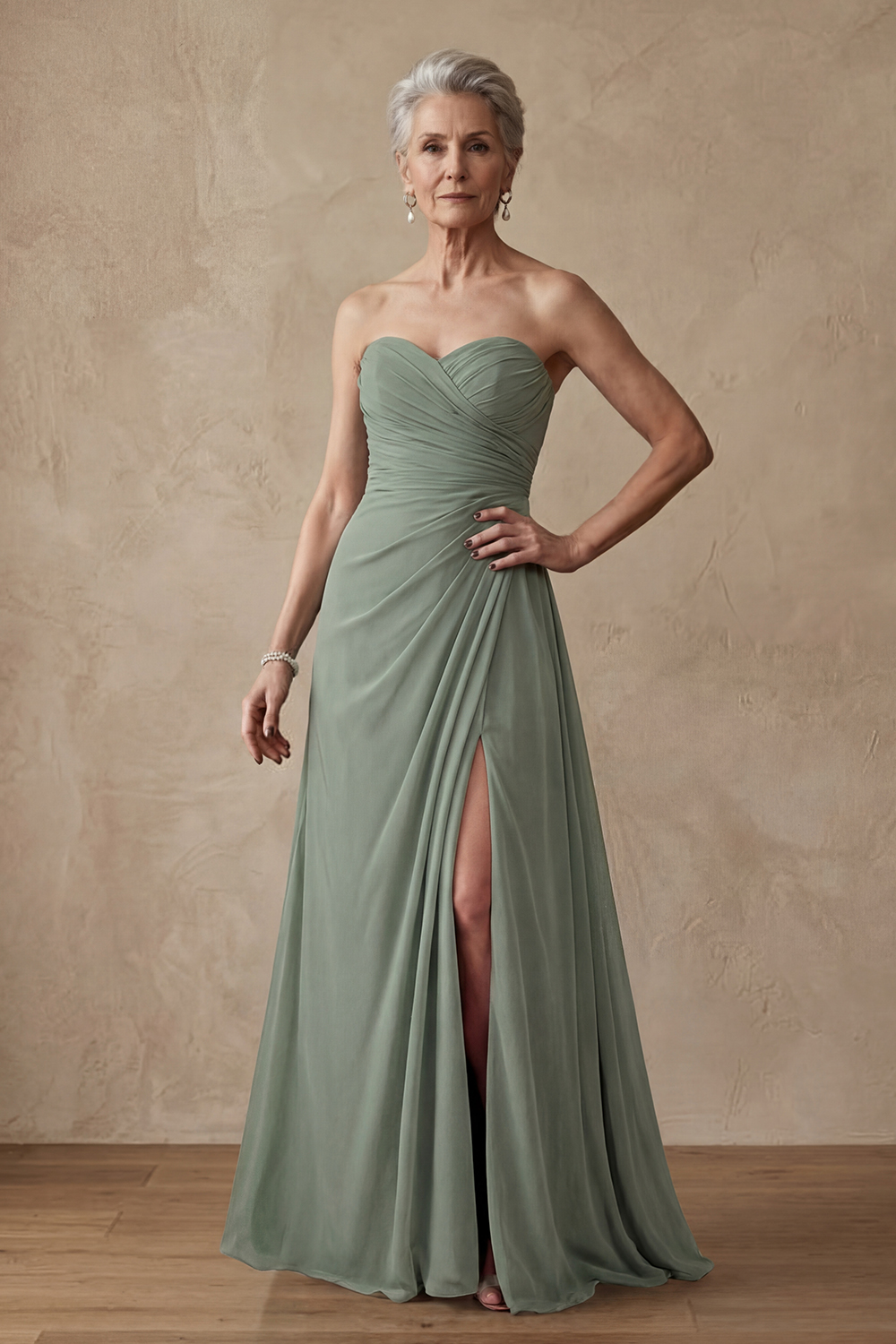 Dusty Sage Sweetheart Long A Line Mother of the Bride or Groom Dress