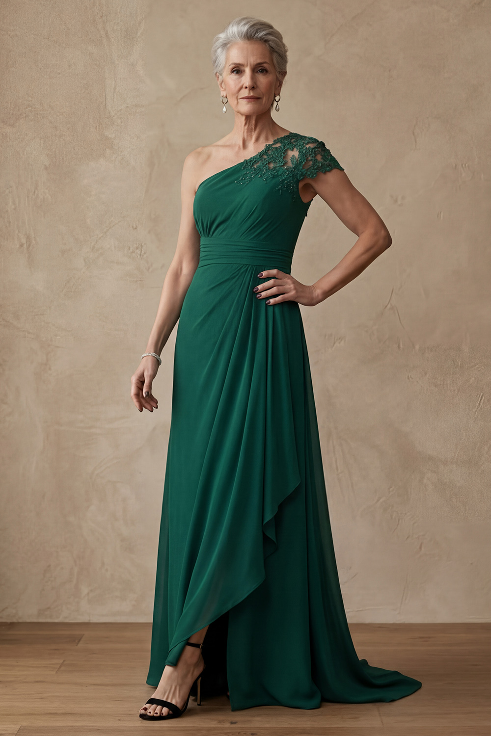Dark Green Ruched Long A Line Mother of the Bride or Groom Dress