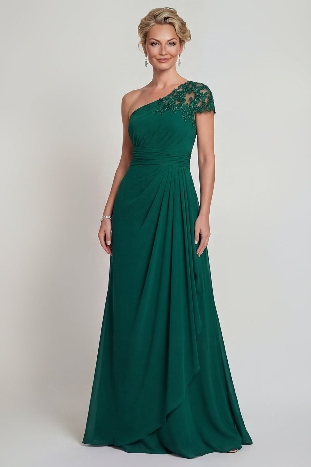 Dark Green Ruched Long A Line Mother of the Bride or Groom Dress