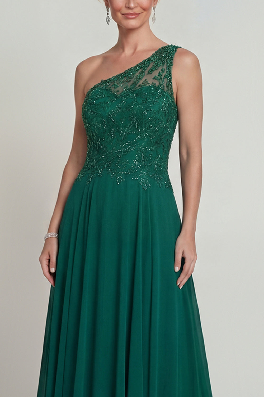Dark Green Sparkly Beaded Long A Line Mother of the Bride or Groom Dress