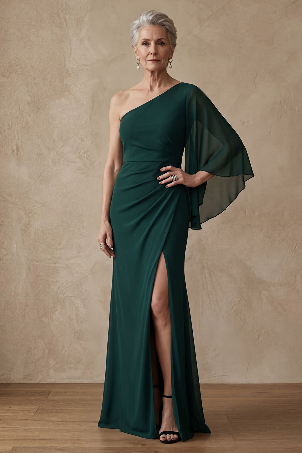 Dark Green Mermaid One Shoulder Long Mother of the Bride or Groom Dress