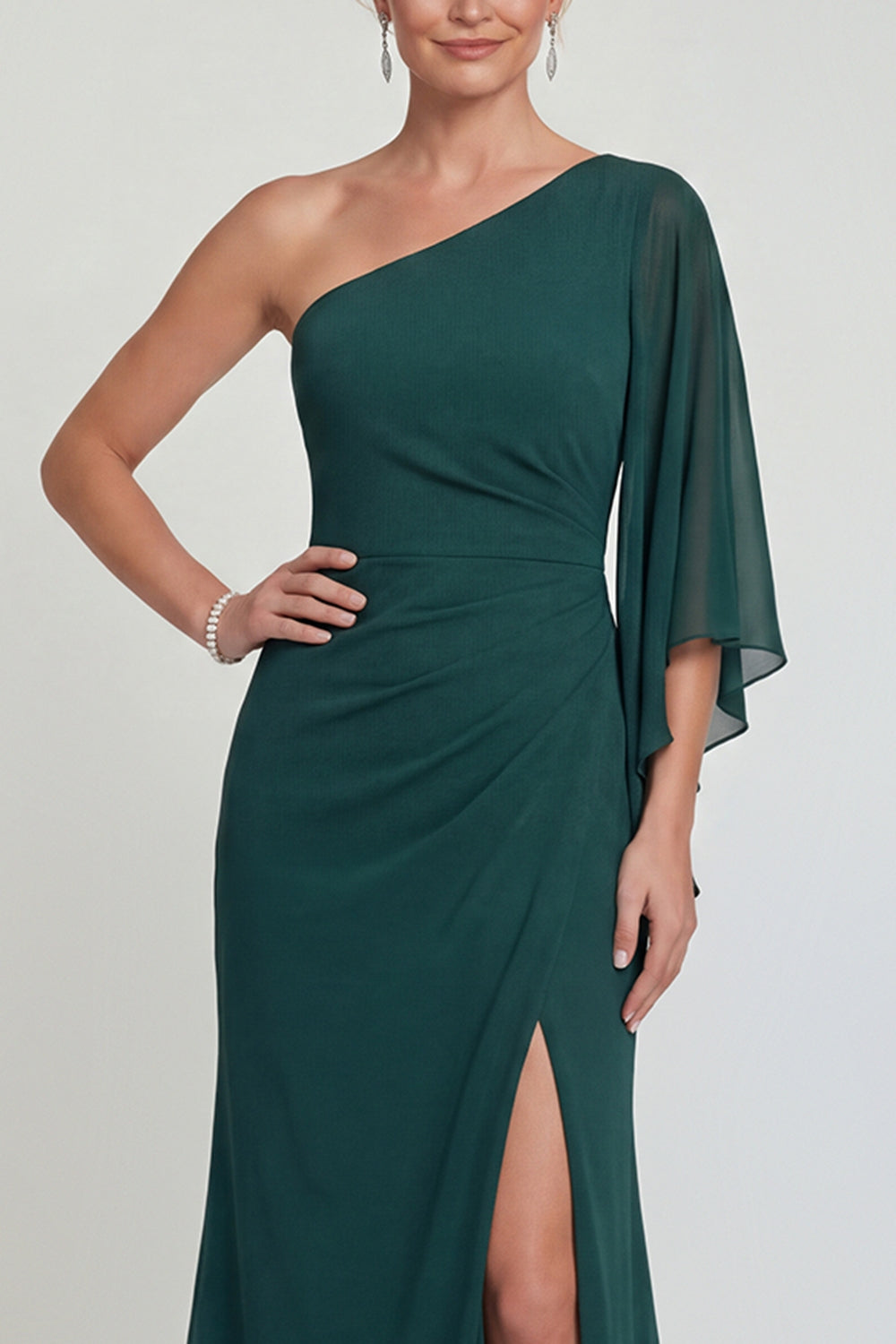 Dark Green Mermaid One Shoulder Long Mother of the Bride or Groom Dress