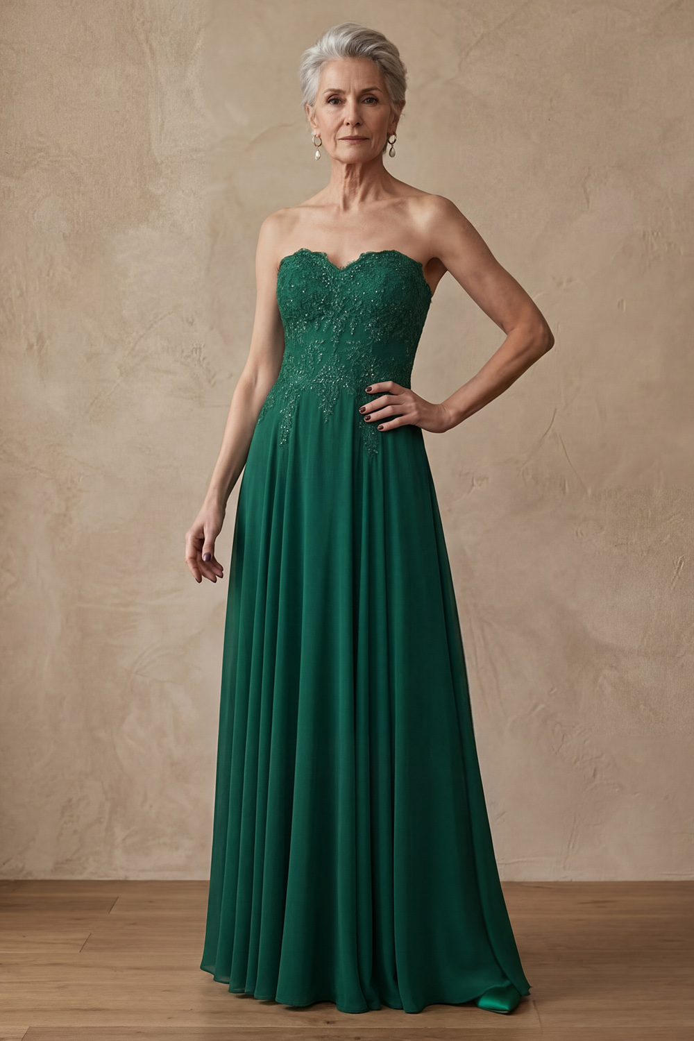 Sparkly Dark Green Beaded Strapless Long Mother of the Bride or Groom Dress