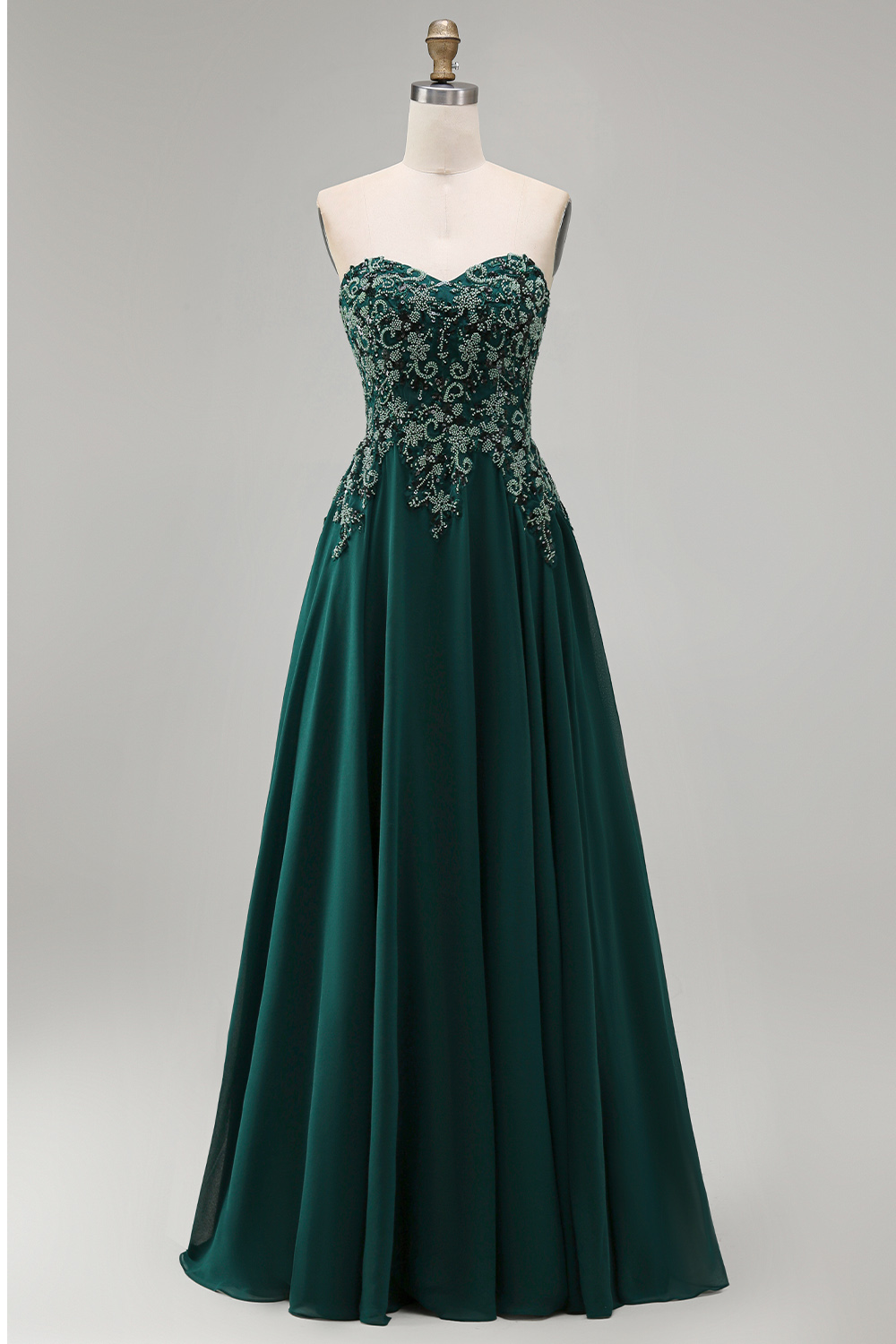 Sparkly Dark Green Beaded Strapless Long Mother of the Bride or Groom Dress