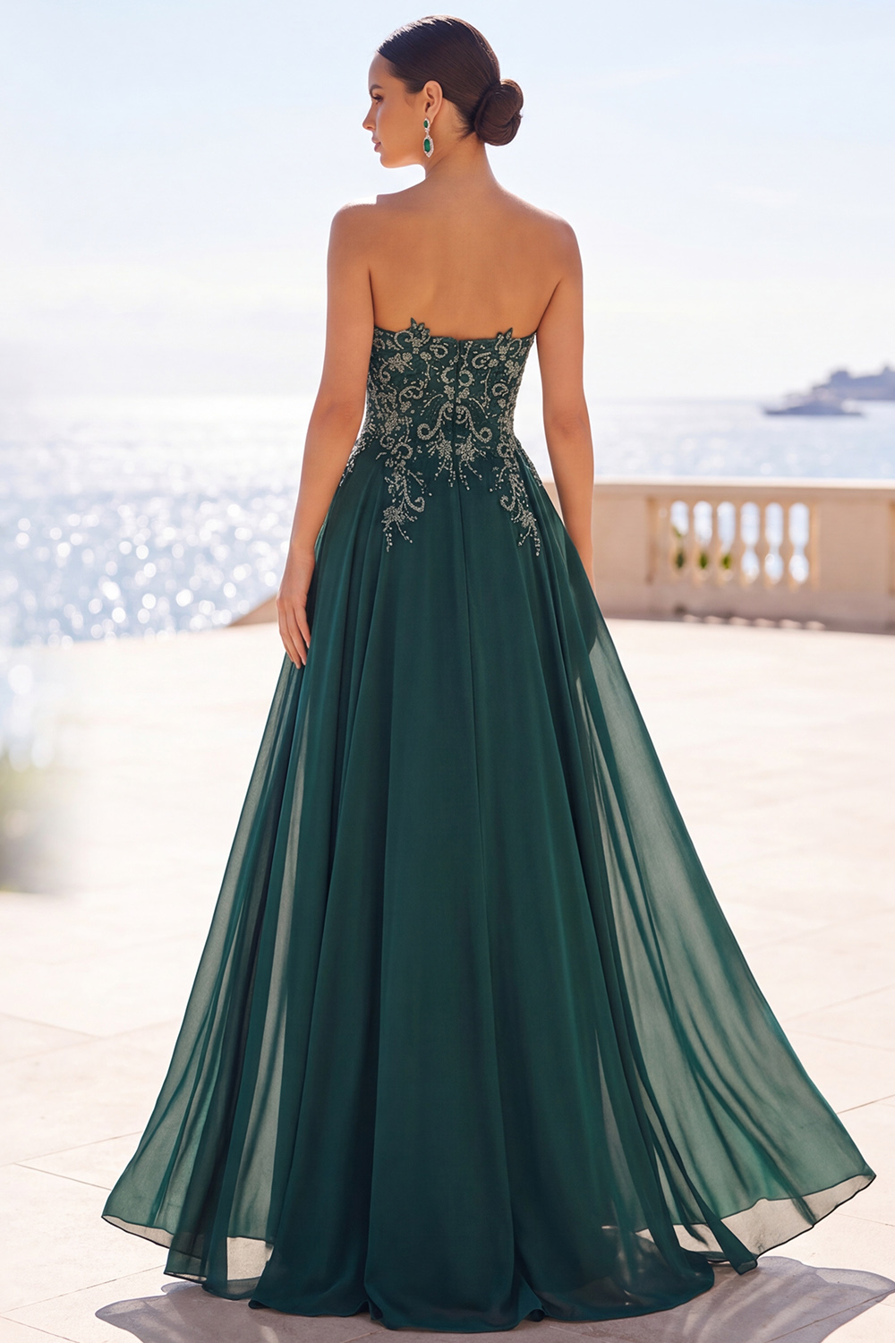 Sparkly Dark Green Beaded Strapless Long Mother of the Bride or Groom Dress