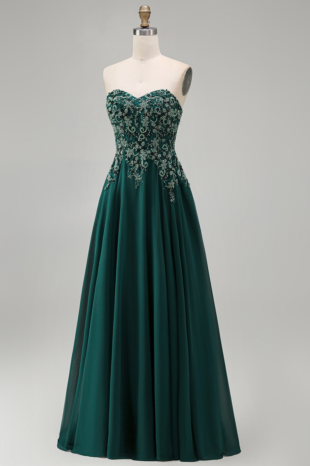 Sparkly Dark Green Beaded Strapless Long Mother of the Bride or Groom Dress
