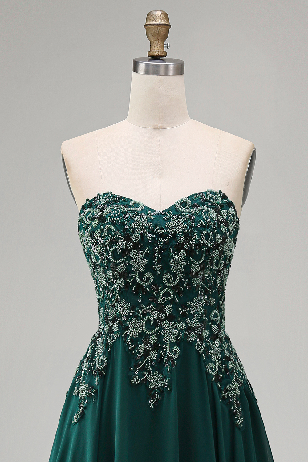 Sparkly Dark Green Beaded Strapless Long Mother of the Bride or Groom Dress