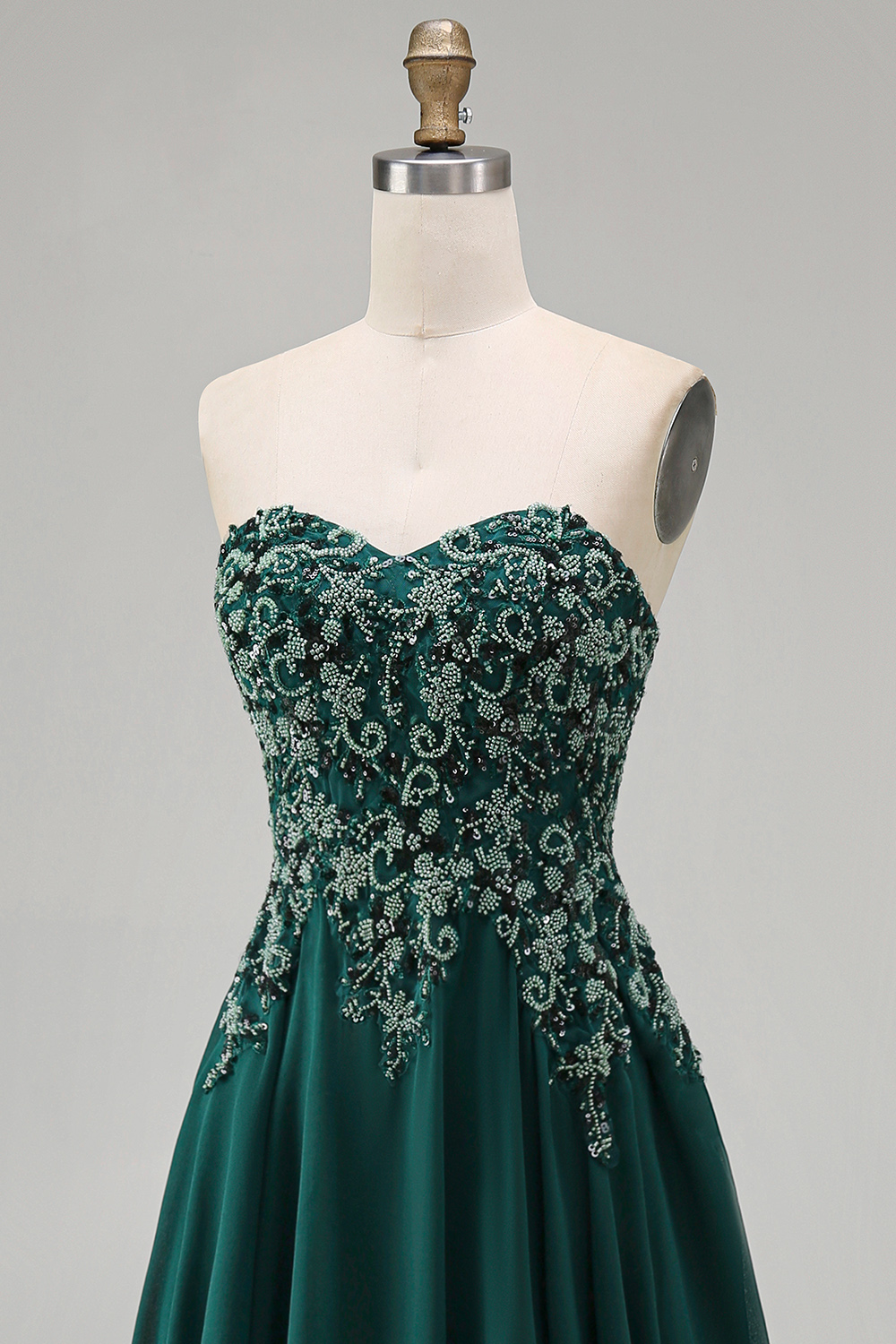 Sparkly Dark Green Beaded Strapless Long Mother of the Bride or Groom Dress