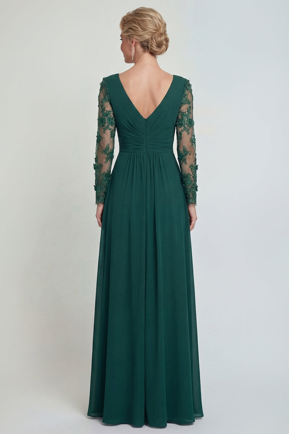 Dark Green Long A Line V Neck Mother of the Bride or Groom Dress with Sleeves