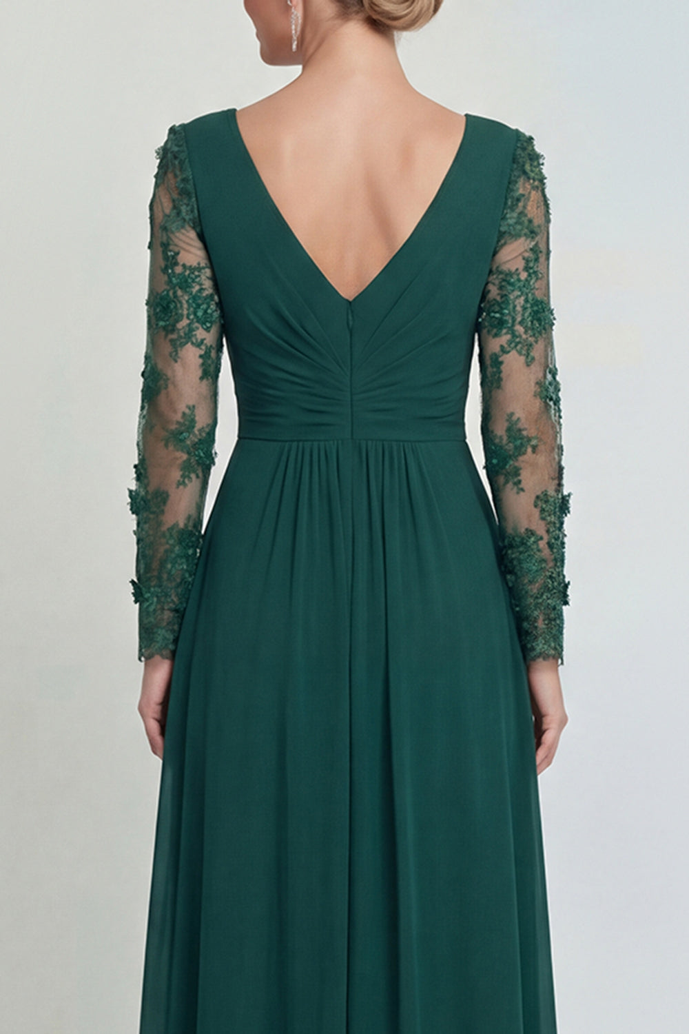 Dark Green Long A Line V Neck Mother of the Bride or Groom Dress with Sleeves