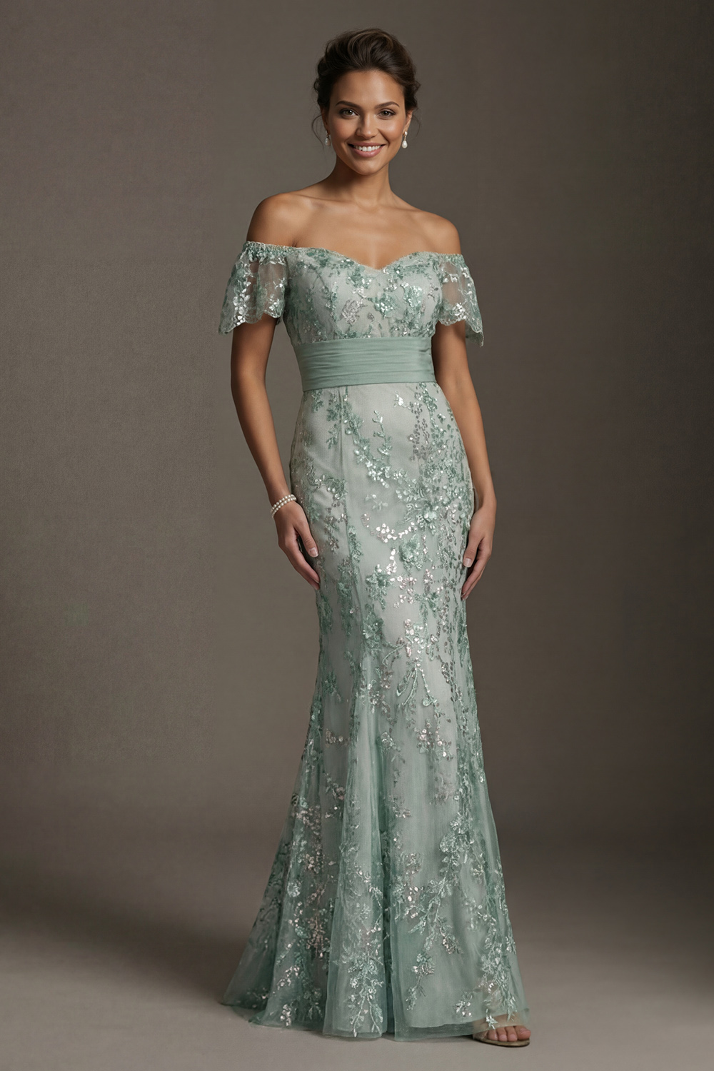 Sparkly Green Long Floral Mermaid Mother of the Bride or Groom Dress