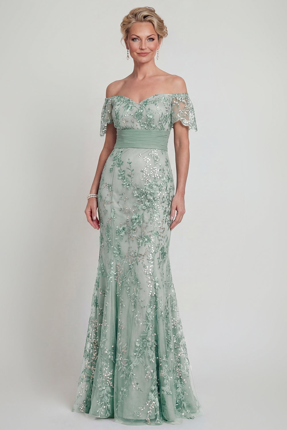 Sparkly Green Long Floral Mermaid Mother of the Bride or Groom Dress