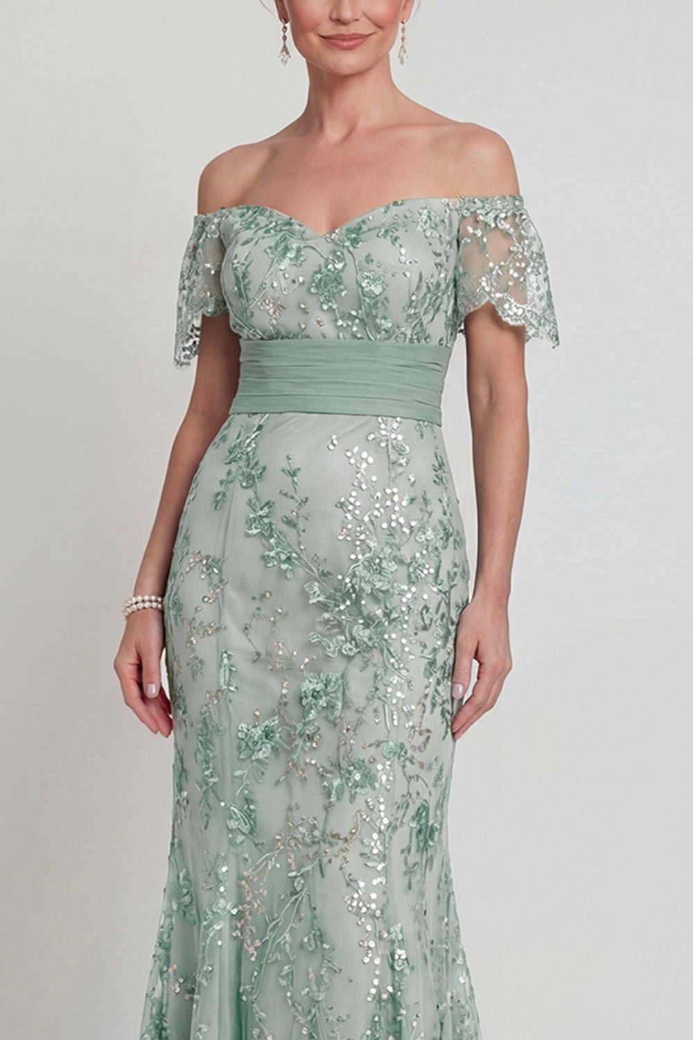 Sparkly Green Long Floral Mermaid Mother of the Bride or Groom Dress