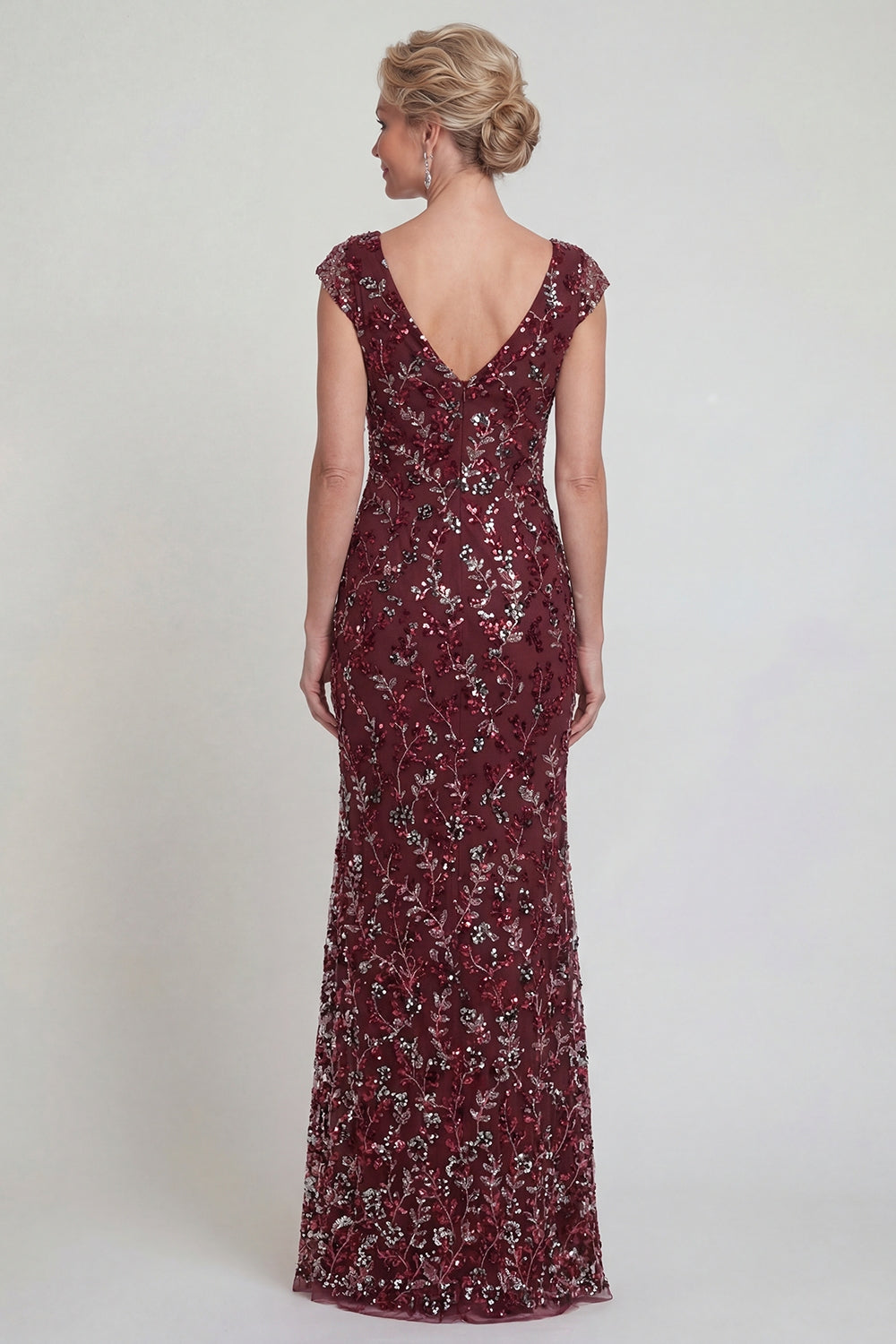 Burgundy Long Mermaid Sparkly Floral Mother of the Bride or Groom Dress