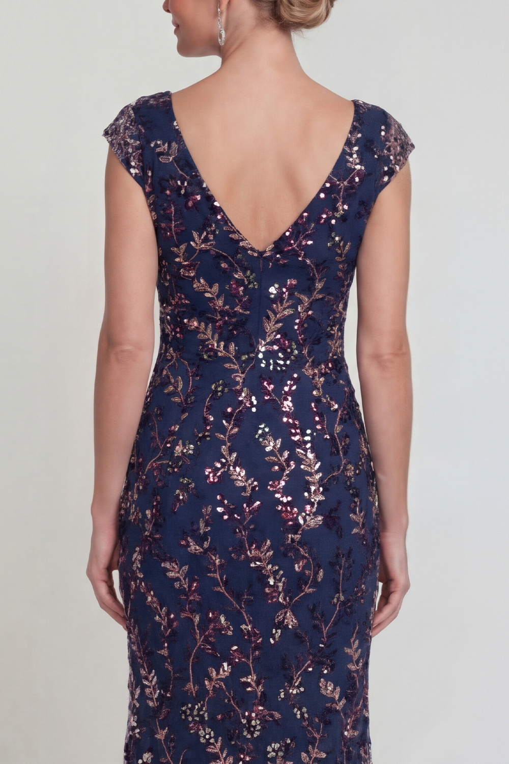 Navy Long Mermaid Sparkly Floral Mother of the Bride or Groom Dress