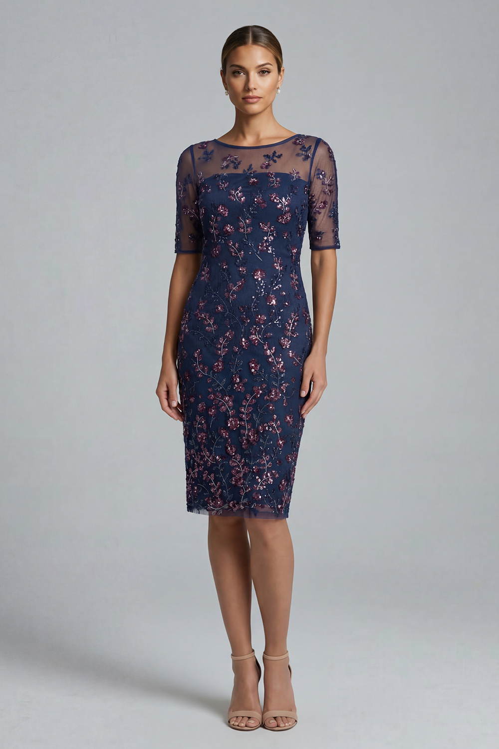 Burgundy Short Bodycon Appliqued Sparkly Mother of the Bride or Groom Dress