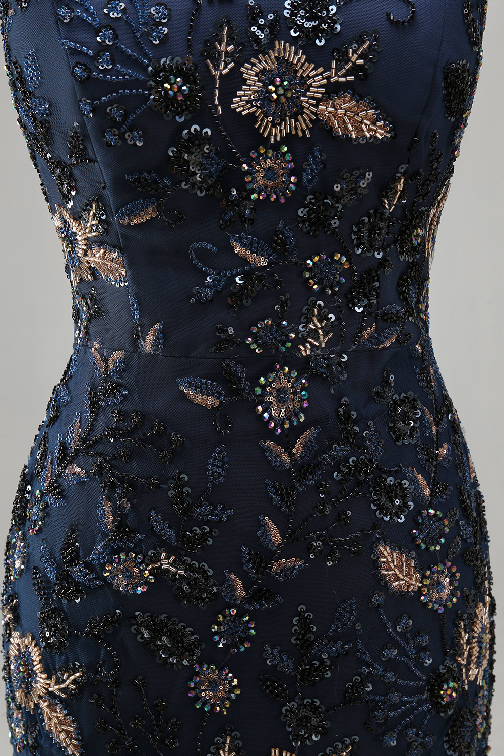 Sparkly Navy Long Mermaid Floral Lace Mother of the Bride or Groom Dress