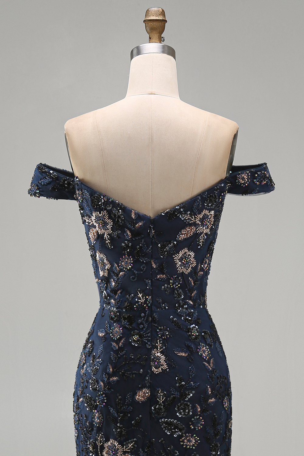 Sparkly Navy Long Mermaid Floral Lace Mother of the Bride or Groom Dress