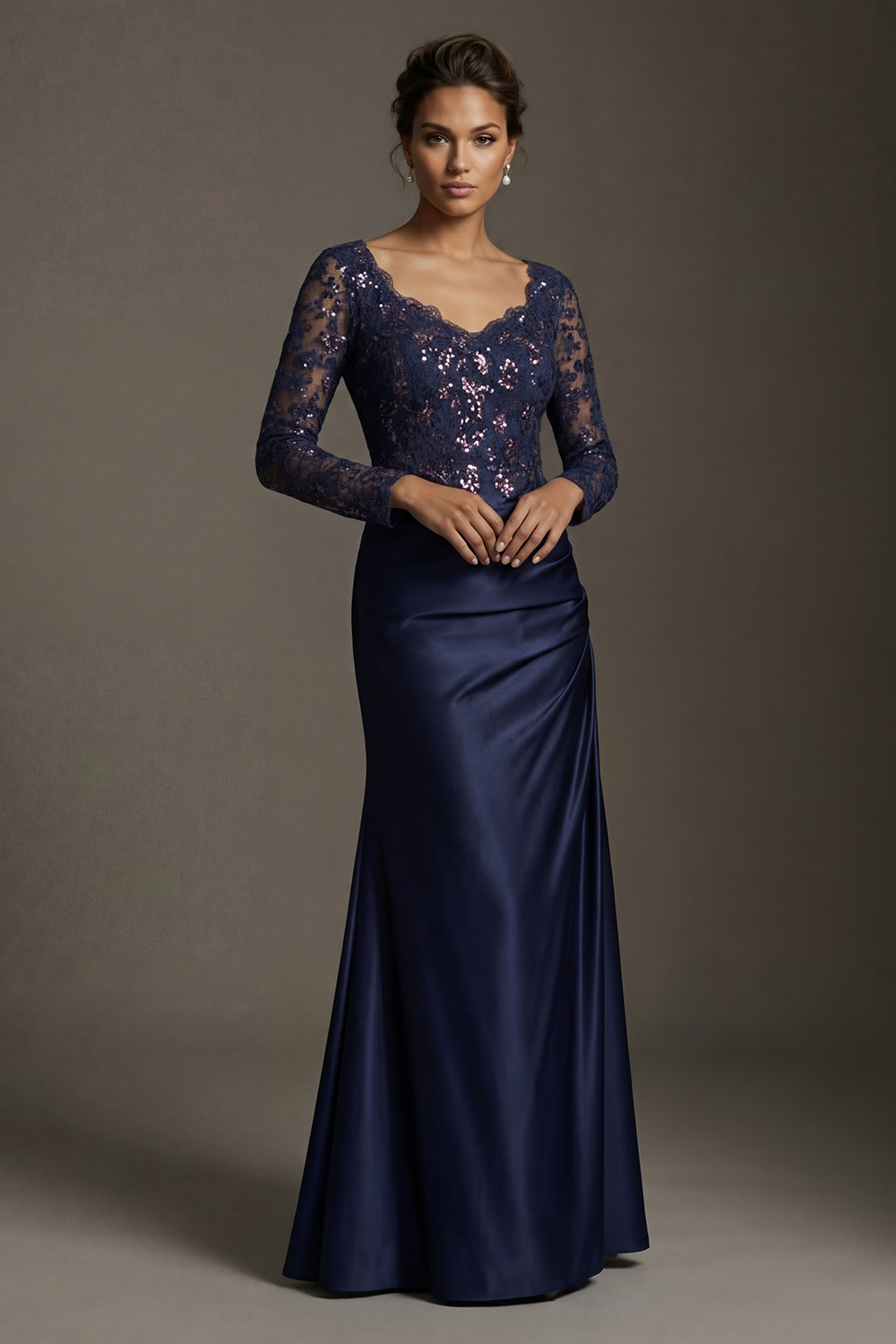 Sparkly Burgundy Long Floral Mermaid V Neck Mother of the Bride or Groom Dress