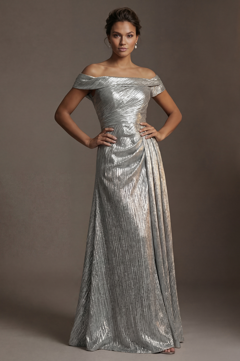 Grey Silver Long Mermaid Off the Shoulder Mother of the Bride or Groom Dress