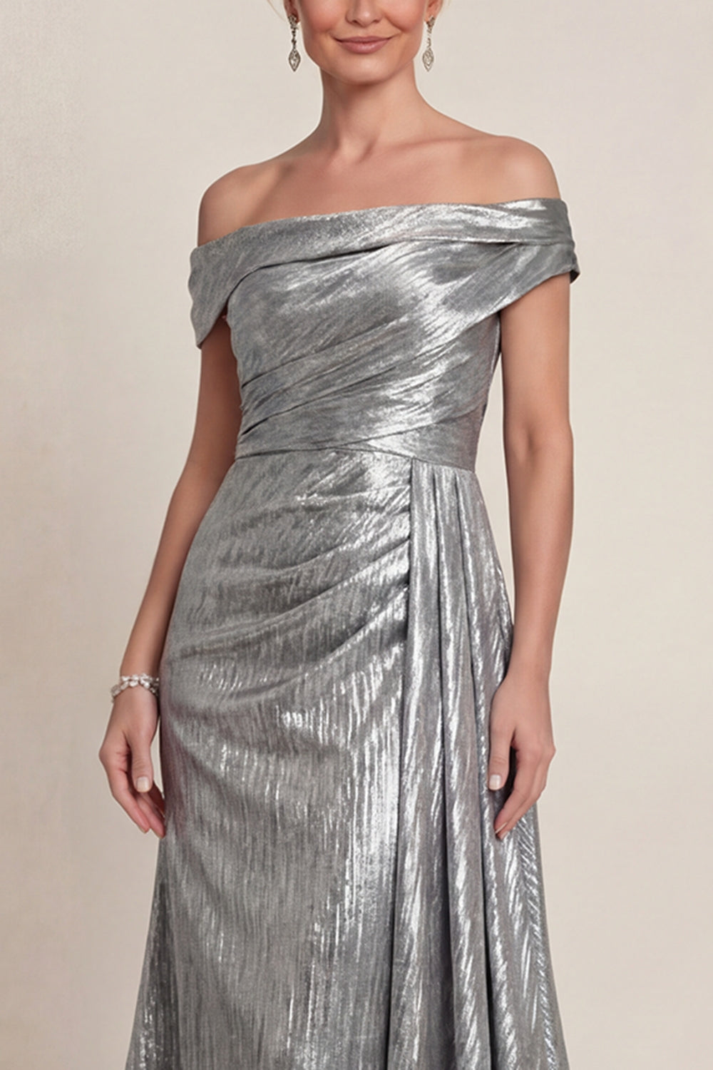Grey Silver Long Mermaid Off the Shoulder Mother of the Bride or Groom Dress