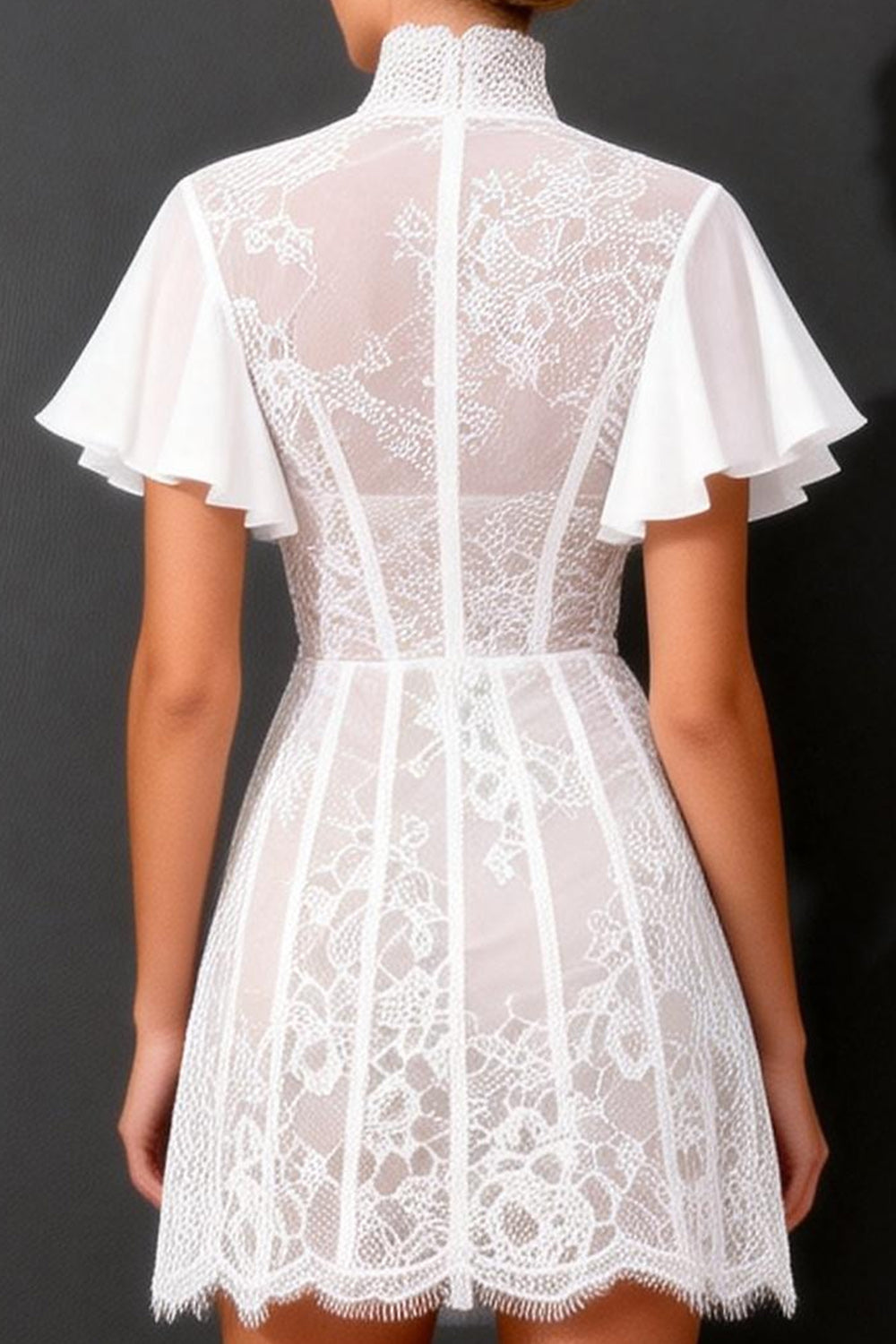 White A Line High Neck Short Corset Boho Wedding Dress with Ruffles