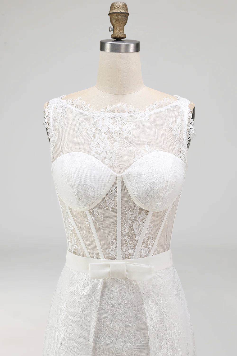 White Boat Neck A Line High Low Corset Boho Wedding Reception Dress with Cape