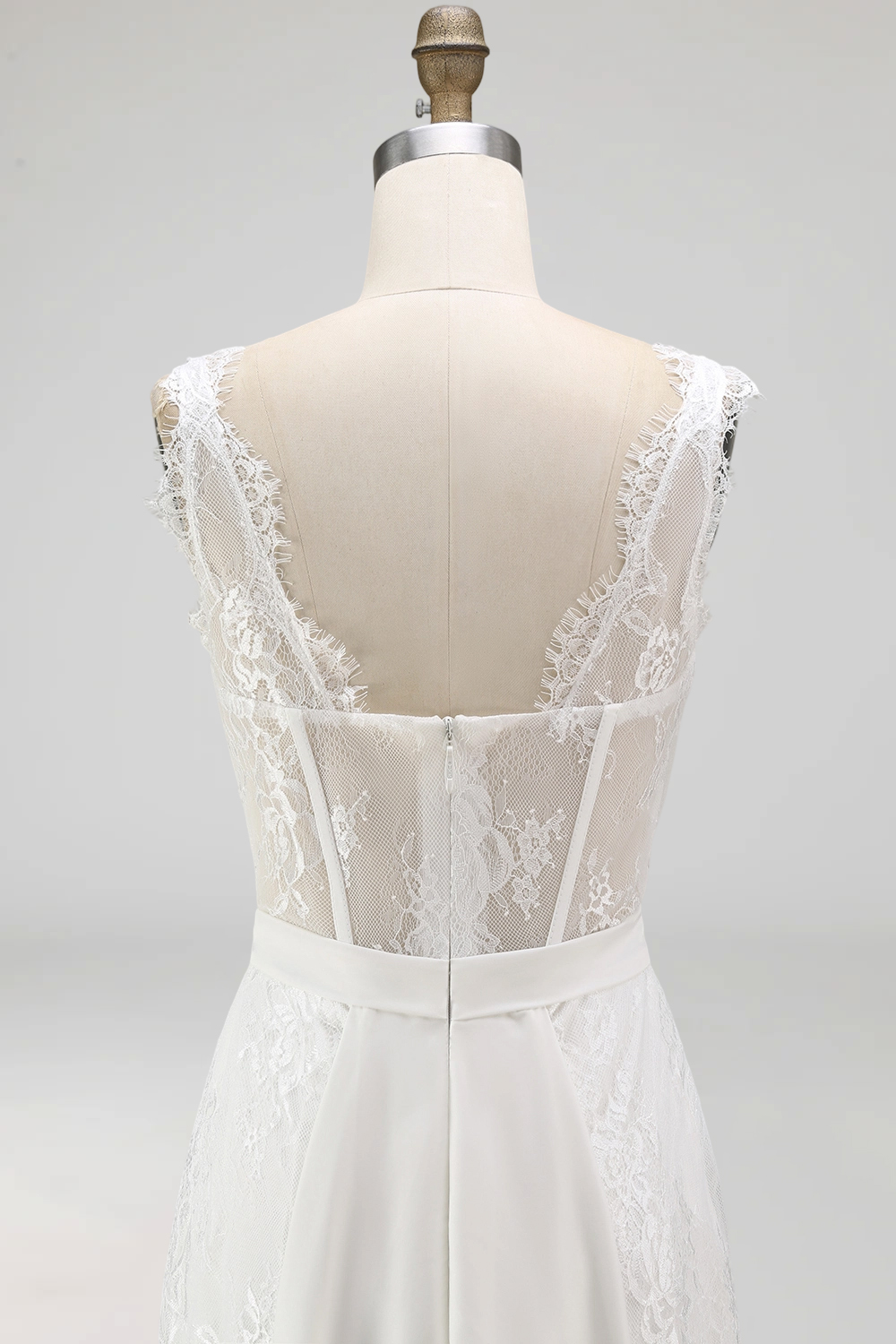 White Boat Neck A Line High Low Corset Boho Wedding Reception Dress with Cape