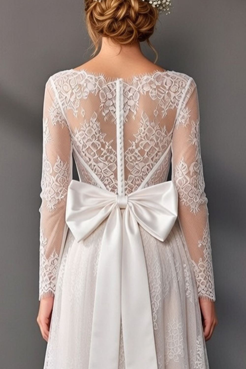 White High-Low Long Sleeves Boat Neck Corset A Line Boho Wedding Reception Dress