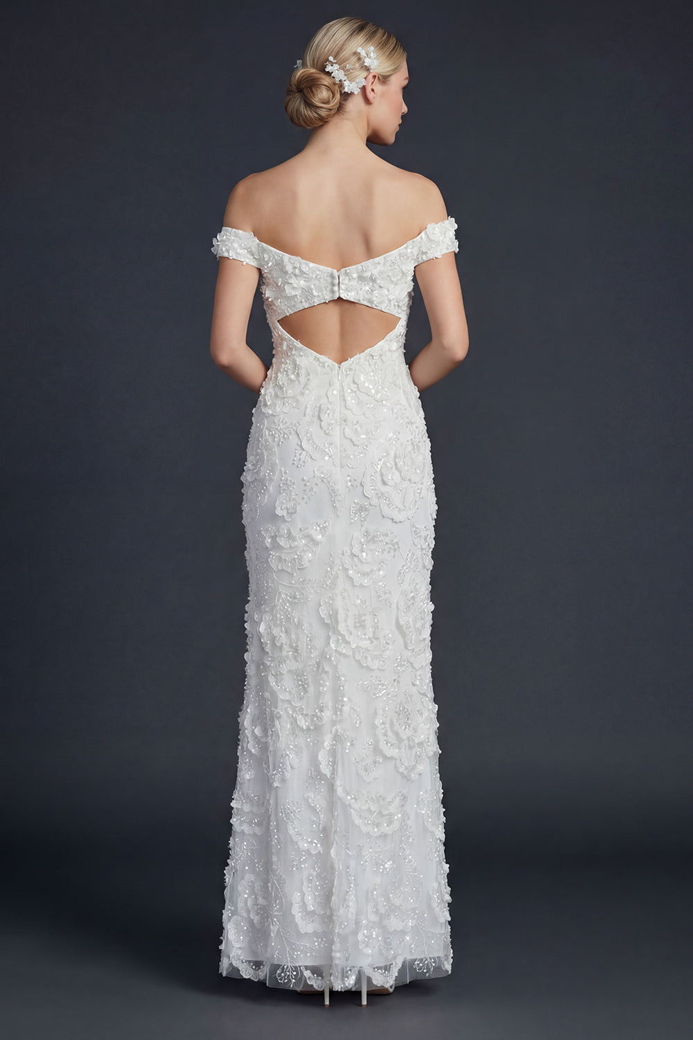 Sparkly White Off the Shoulder Appliqued Maxi Mermaid Boho Wedding Reception Dress
