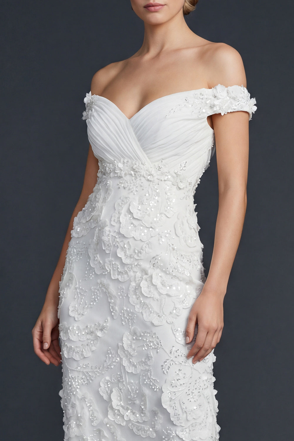 Sparkly White Off the Shoulder Appliqued Maxi Mermaid Boho Wedding Reception Dress