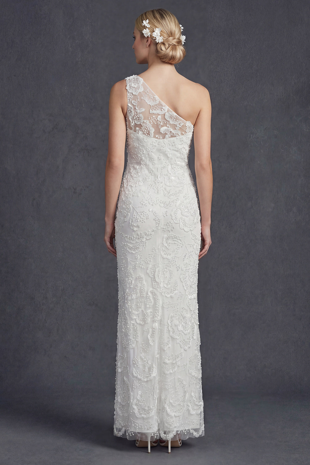 Sparkly White Mermiad Floral Maxi Beaded One Shoulder Boho Wedding Reception Dress with Appliques