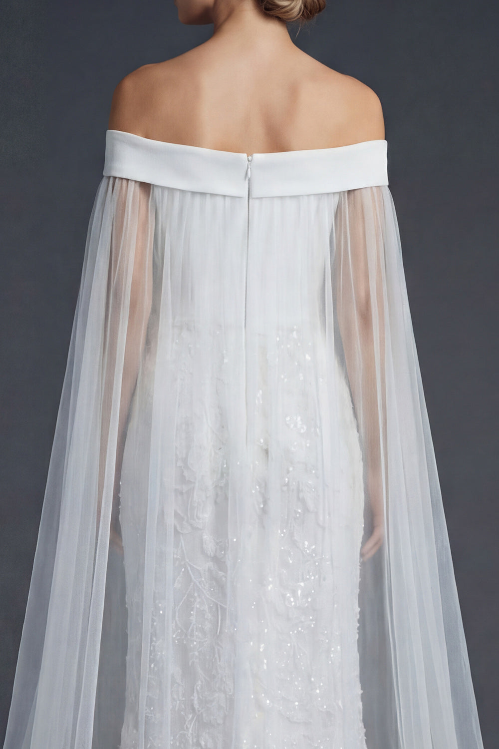 Sparkly White Beaded Off the Shoulder Maxi Mermaid Floral Boho Wedding Reception Dress with Cape