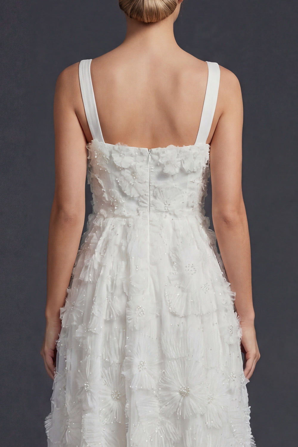 Sparkly White Maxi Floral Beaded Boho Wedding Reception Dress with Beading