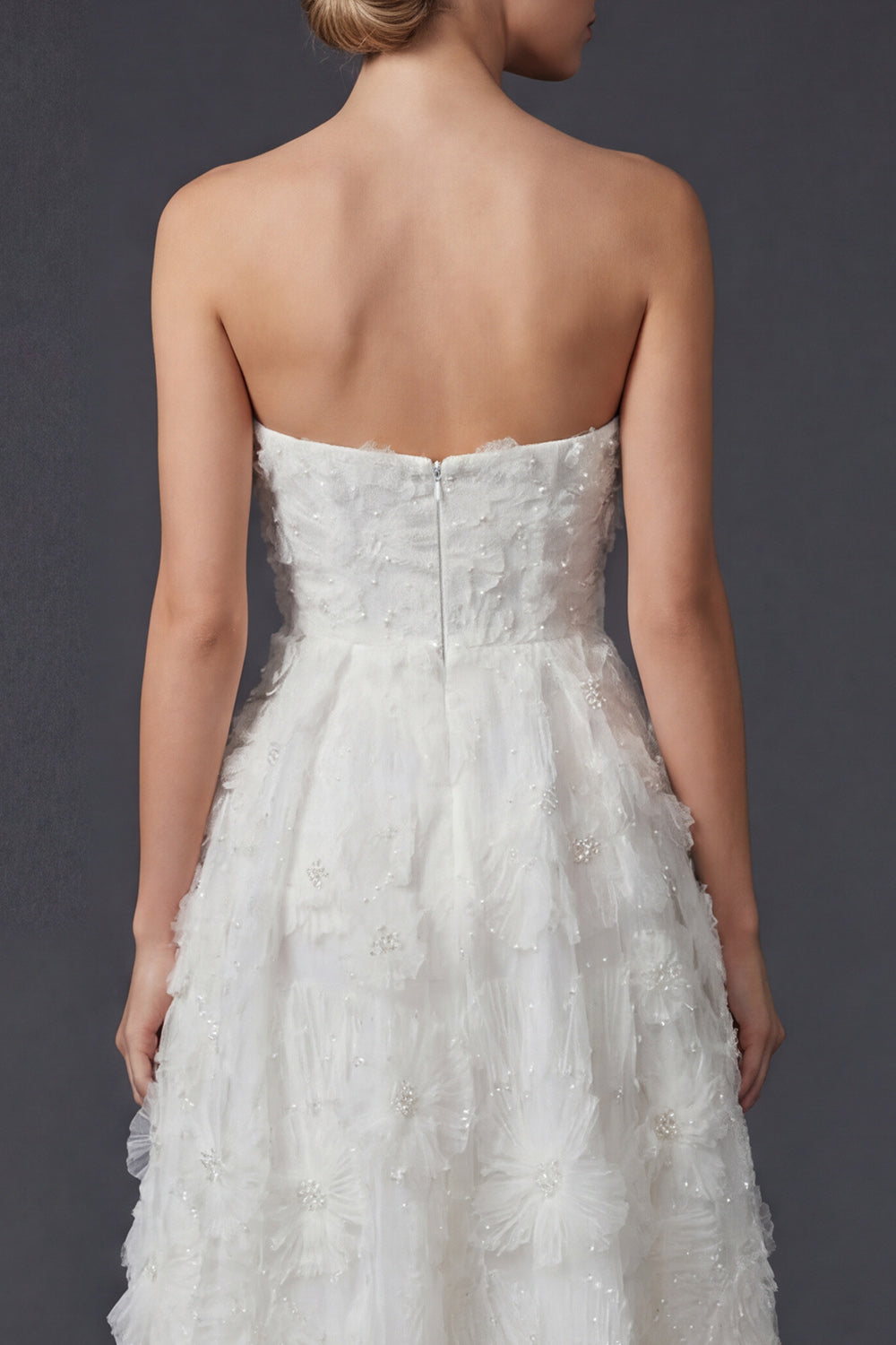 White Strapless A Line Floral Maxi Boho Wedding Reception Dress