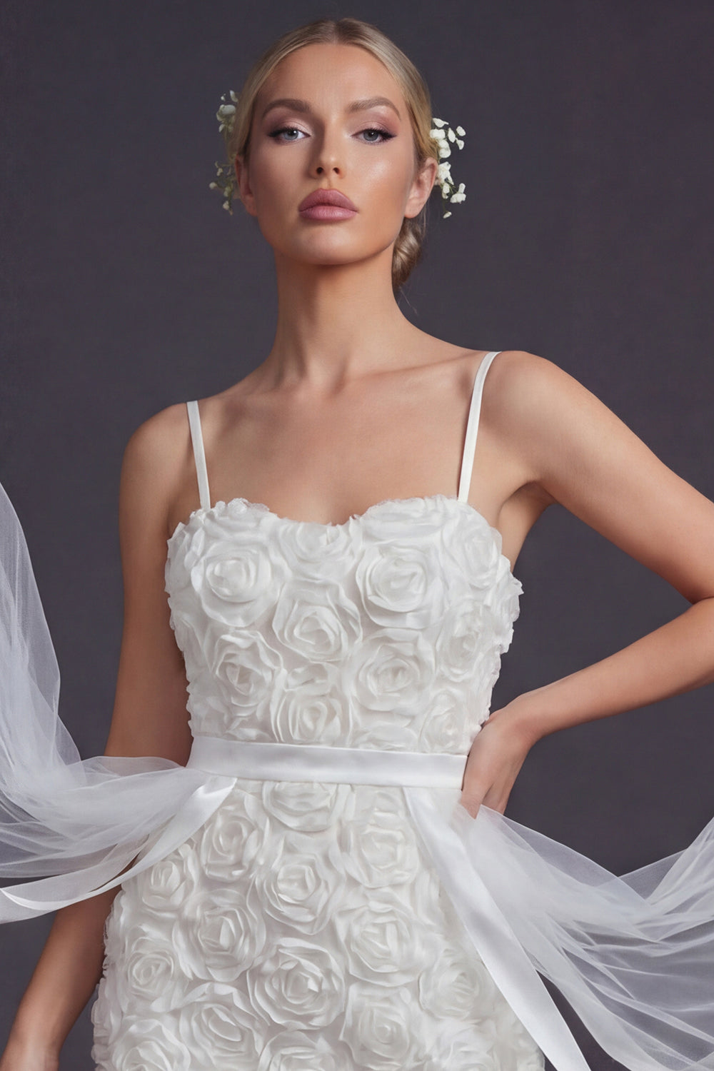 White Bodycon Floral Spaghetti Straps Short Boho Wedding Dress with Cape