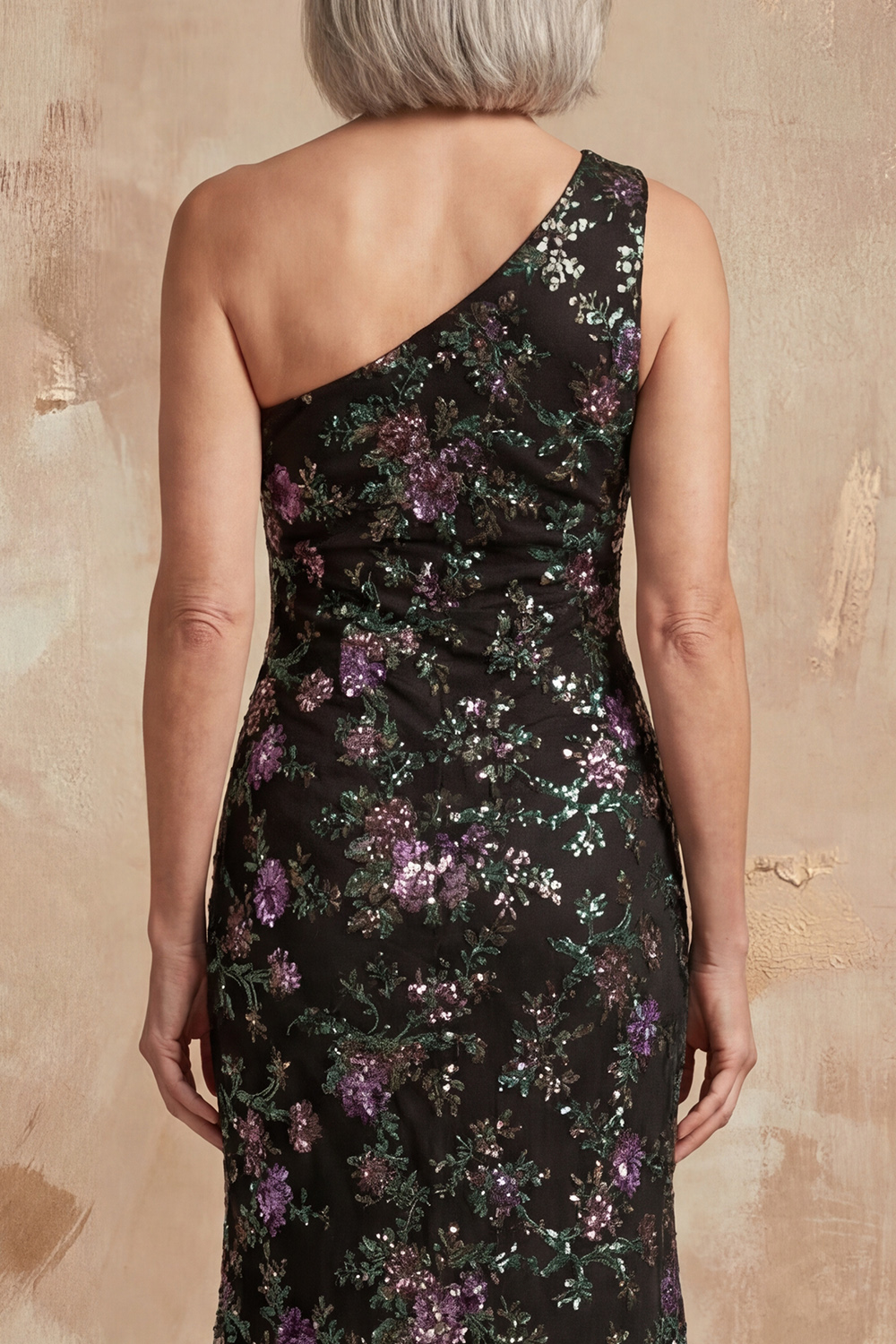 One Shoulder Mermaid Sparkly Sequin Black Floral Long Mother of the Bride Dress