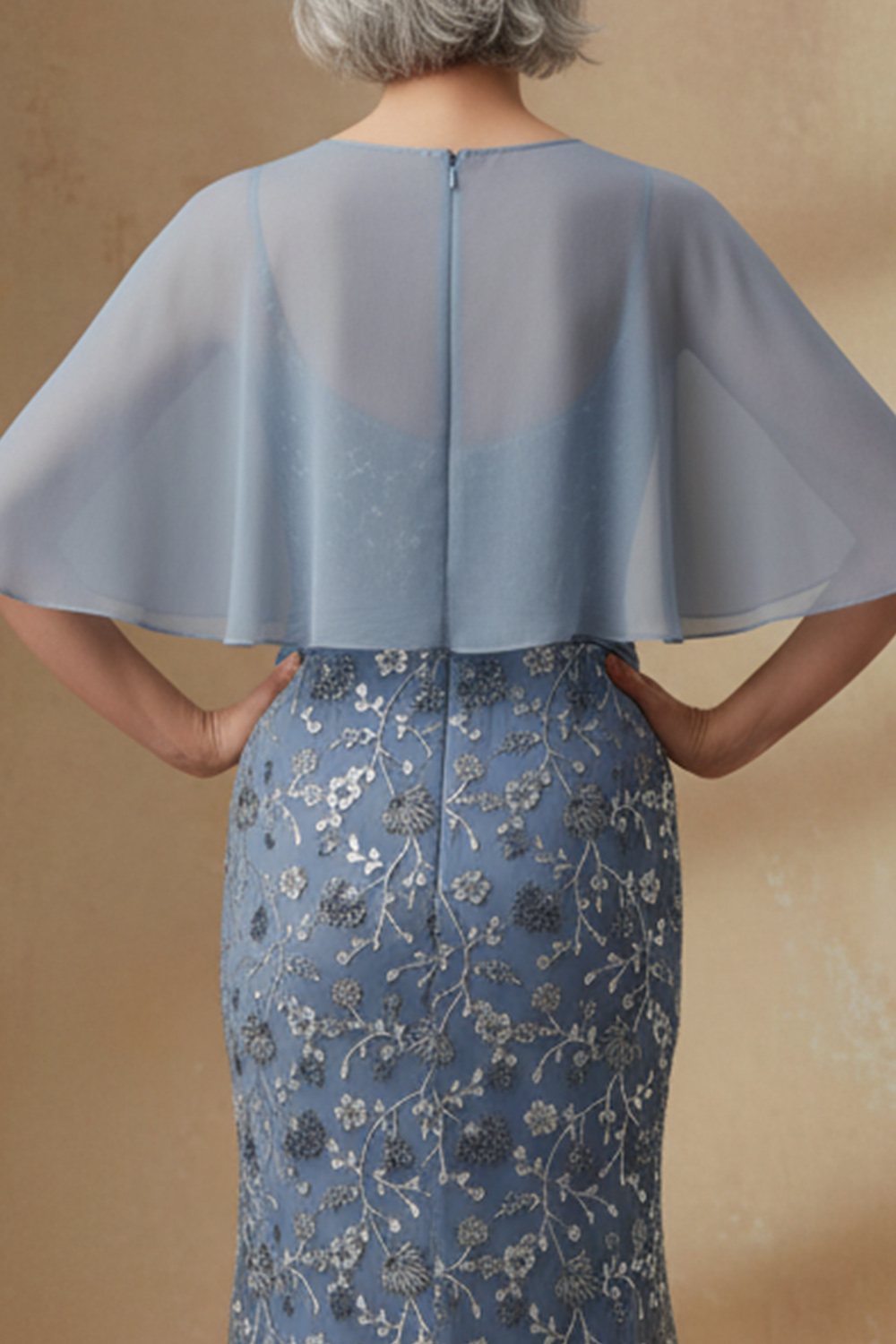 Sparkly Twilight Floral Beaded Mermaid Long Mother of the Bride Dress with Cape