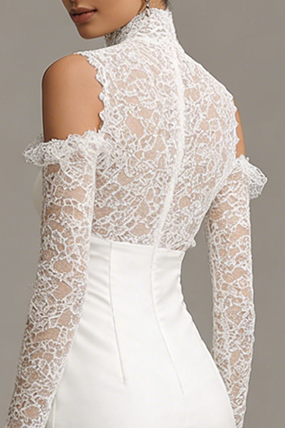 White Bodycon Short Cold Shoulder Ruffled Engagement Dress with Sleeves