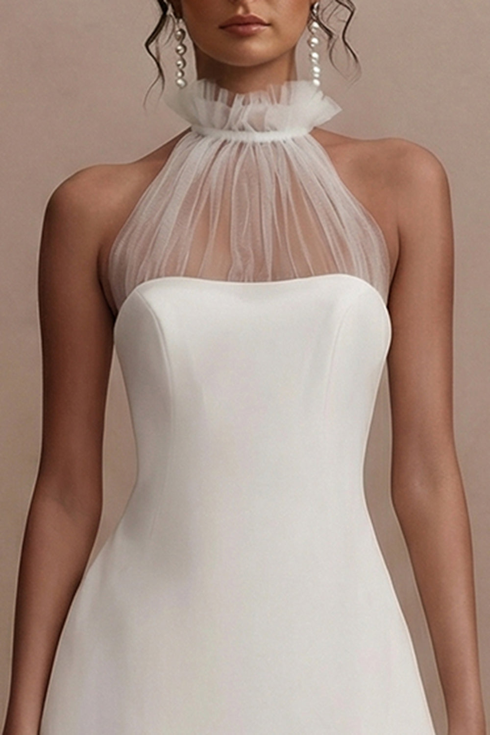 White Short A Line Halter Engagement Dress with Ruffles